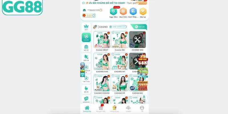 Tổng quan về sân chơi casino tại GG88